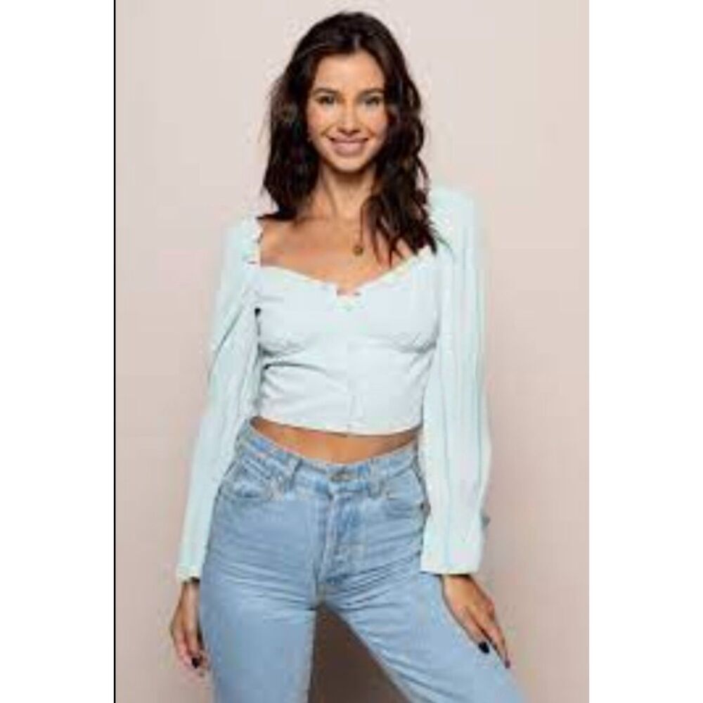 NEW House of Sienna Long Sleeve Mint Green Crop Top